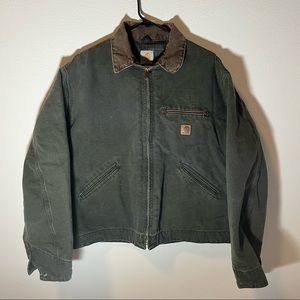 Vintage XL Made in USA blanket lined Carhartt J97 Detroit Jacket Green patina